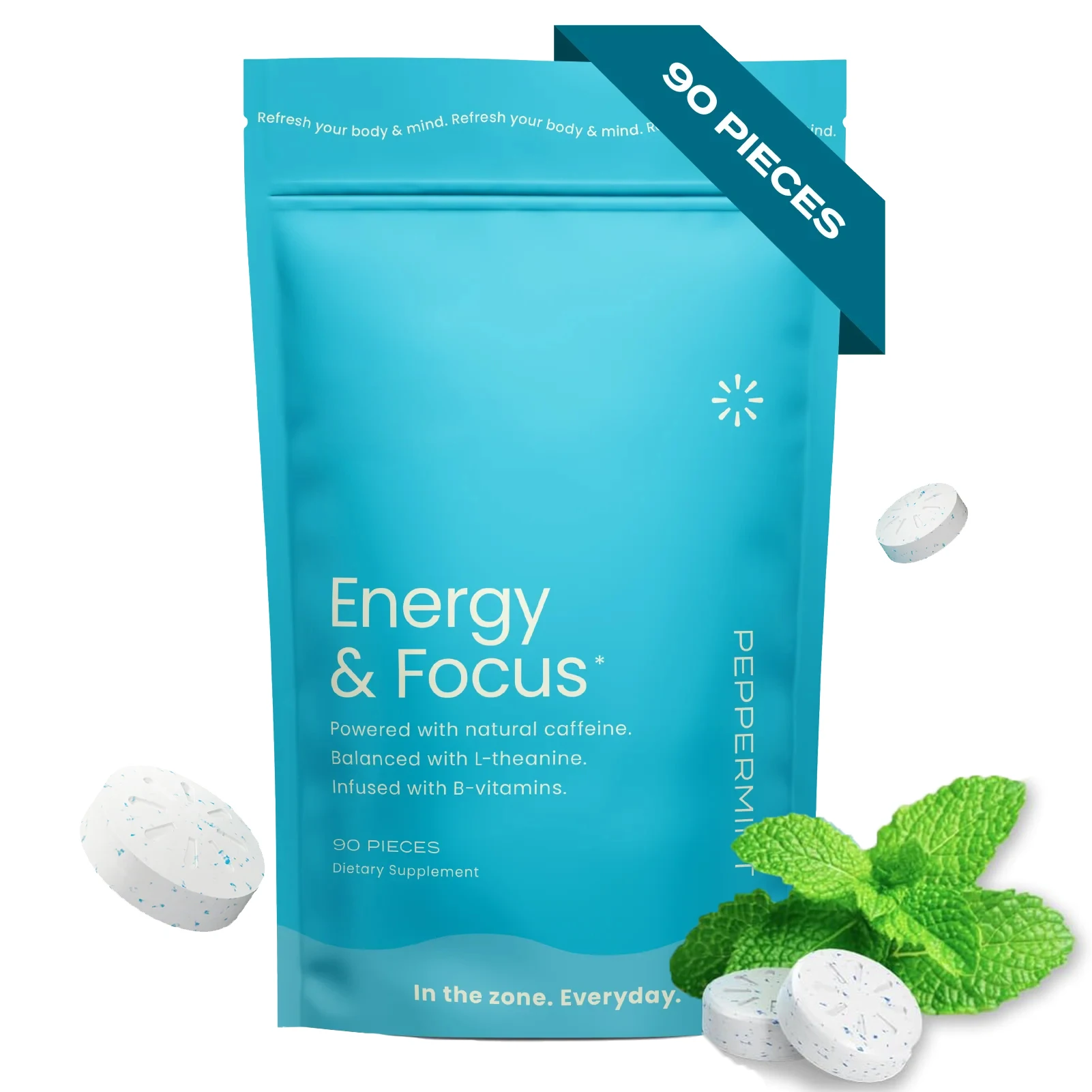 Energy & Focus Mints Sugar Free Breath Mints with Natural Caffeine, B Vitamins & L-Theanine - Vegan Brain Supplement Peppermint