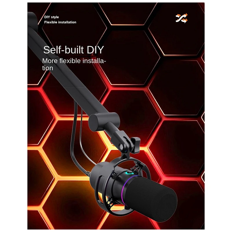 HFES XLR USB ميكروفون ديناميكي مع دعامة تسجيل الدبلجة للاتصال بطاقة الصوت لعبة الغناء المباشر للكمبيوتر