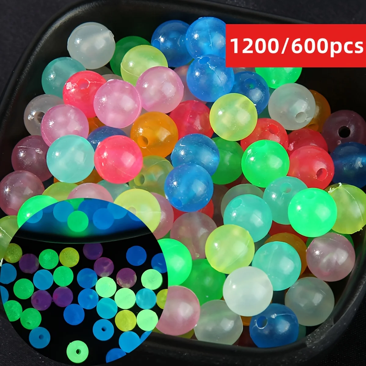 1200/600pcs Luminous Multicolor Loose Beads, DIY Bracelets, Necklaces, Pendants, Christmas Ornaments, Jewelry Making, Artworks
