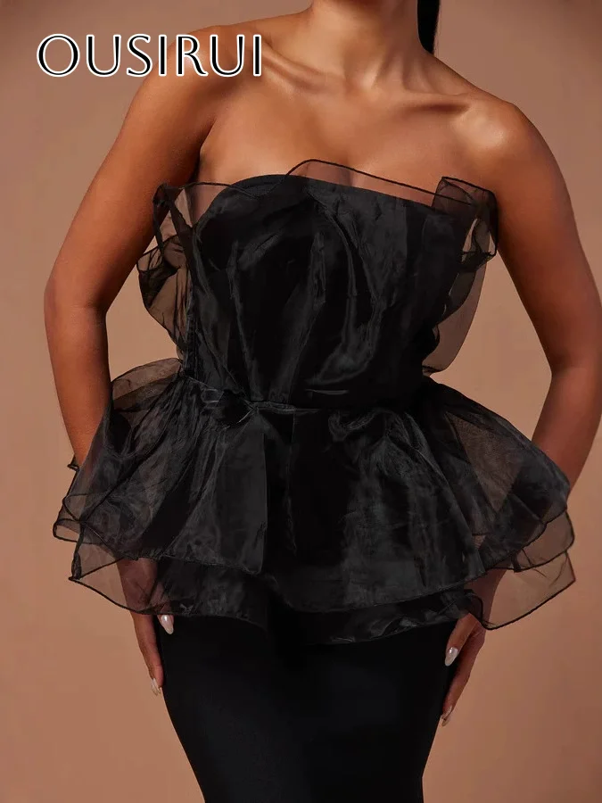 Vestido de noite sereia de organza sem alças, cetim, sem mangas, até o chão, franzido, personalizado