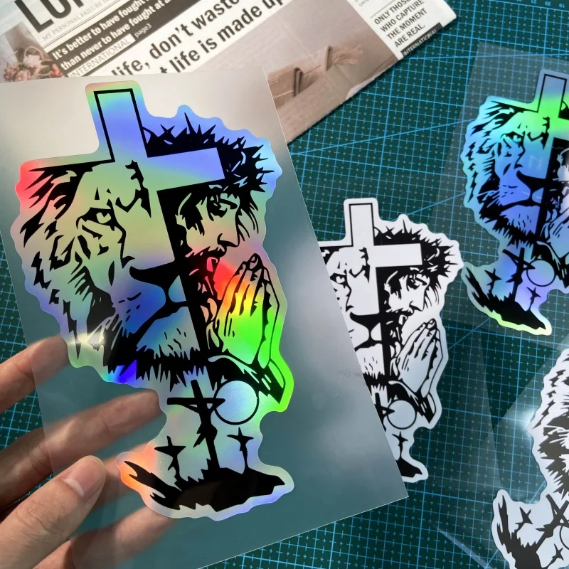 

JESUS Prayer Gestures Motorcycle Stickers Waterproof for Motorbike Front Fairing Scooter Helmet Box Decor Cross Vinyl Decals