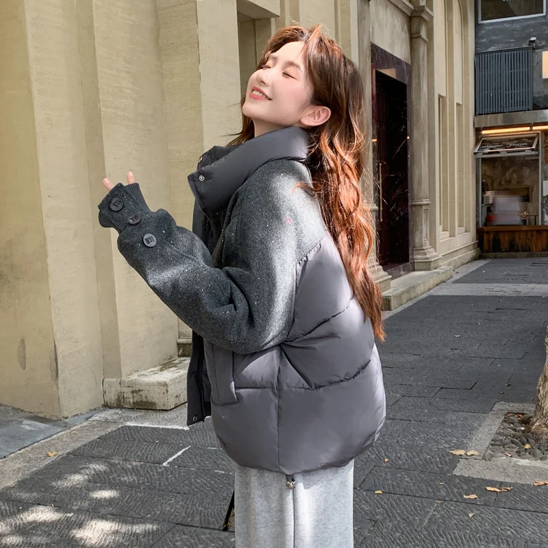 

Faionable Winter ort Puffer Jaet, женское свободное хлопковое пуховое пальто с воротником-стойкой, корейская версия, длинная молния све