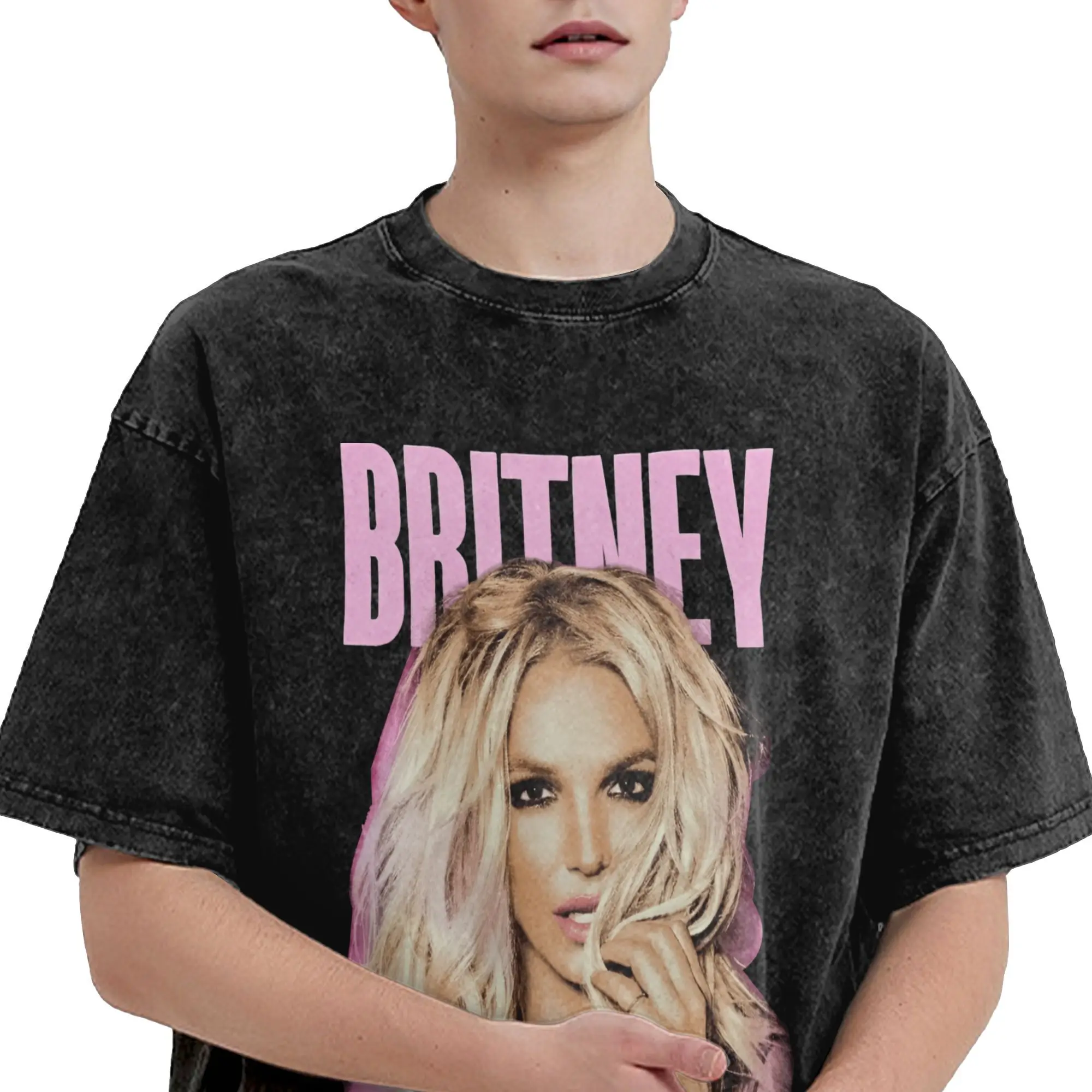 بريتني سبيرز غسلها تي شيرت الرجال خمر القطن تي شيرت الصيف س الرقبة الهيب هوب تي شيرت تصميم ملابس كبيرة الحجم