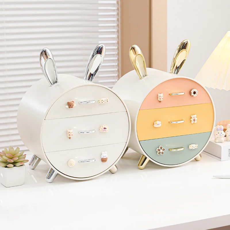 Jewelry Organizer Box Bunny Desktop Stationery Girl's Hair Accessories Necklace Earring Watch Storage Cosmetic Skincare Holder