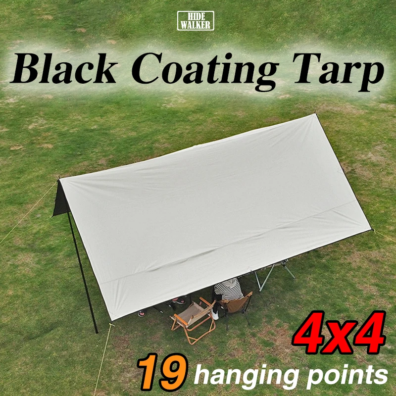 

Black Coating Tarp 19 Hanging Points 4x4 Waterproof Black Coated Large Tarp Bushcraft Outdoor Camping Tent Tarp Shelter DIY Tent