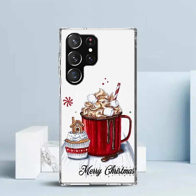 Winter Coffee Christmas Phone Case For Samsung Galaxy S24 S25 Edge S26 Ultra S22 S23 Plus S21 + S20 FE Soft TPU Back Cover Galax