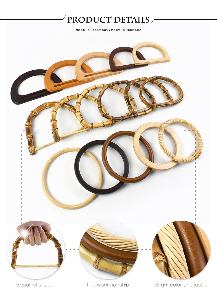 1/2Pc Round D-shaped Wooden Bag Handle Metal Ring Handbag Handles Replacement DIY Purse Luggage Handcrafted Accessories for Bags