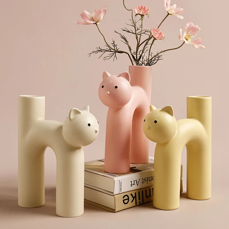 

H-tube Cat Vase Cute Flower Arrangement Hydroponics Accessories Home Decoration Vase Flowerpot Living Room Desktop Decoration