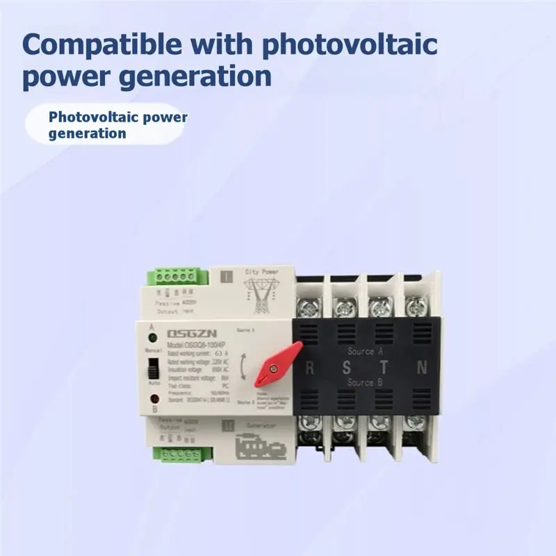 A13E-Dual Power 63A Din Rail Automatic Transfer Switch ATS 4P Electrical Selector Uninterrupted Power Generator 50/60Hz EU Plug
