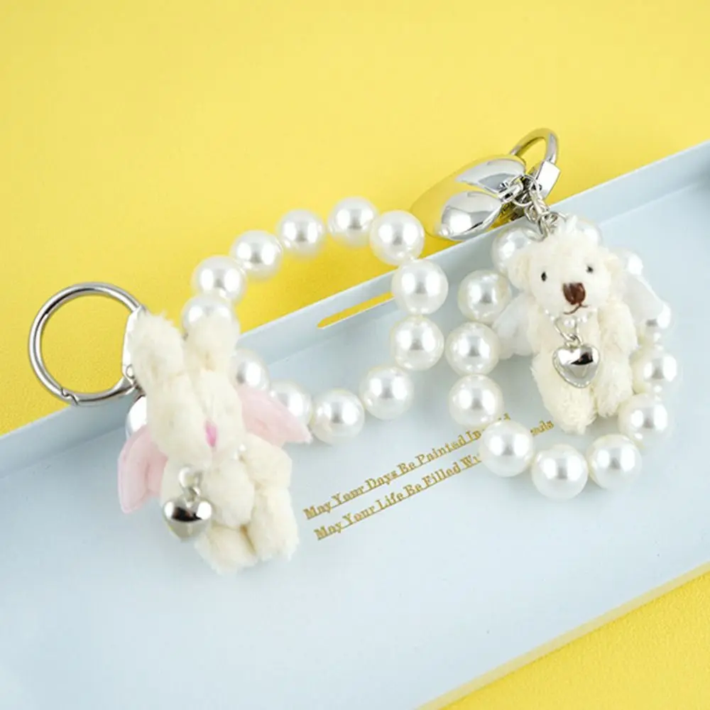 Cute Sweet Plush Bear Rabbit Keychain Bag Accessories Pearl Doll Pendant Bag Hanging Decoration Gifts