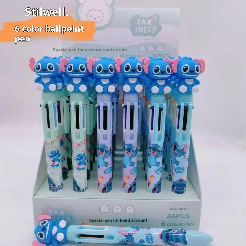 Disney 36 stücke kugelschreiber cartoon stich & Lilo 6 farbe marker 0,5mm student schreiben werkzeuge büro schreibwaren kinder geschenke