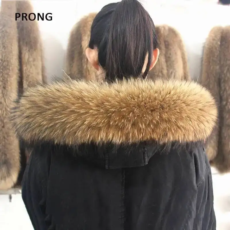 

100% Real Raccoon Fur Collar For Coat Women Men Natural Fur Scarf Luxury Warm Shawls Raccoon Collar Fur Scraves Detachable