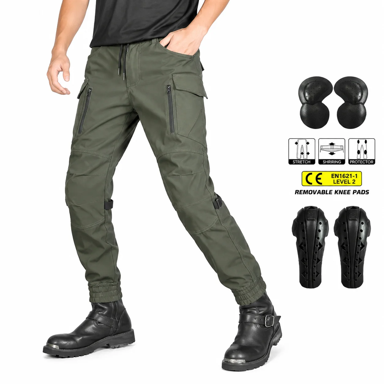 

Motorcycle Riding Pants Men Waterproof Windproof Breathable Cargo Moto Biker Trousers High Waist Multi Pocket Removable Pads