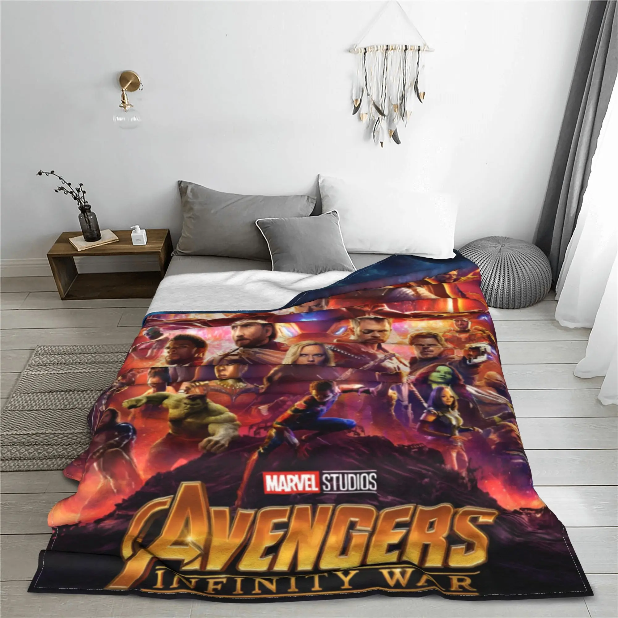 Avengers Superhero Iron Man Blankets Thanos Hulk Spider-Man Fleece Novelty Soft Throw Blankets for Bedspread All Season Travel