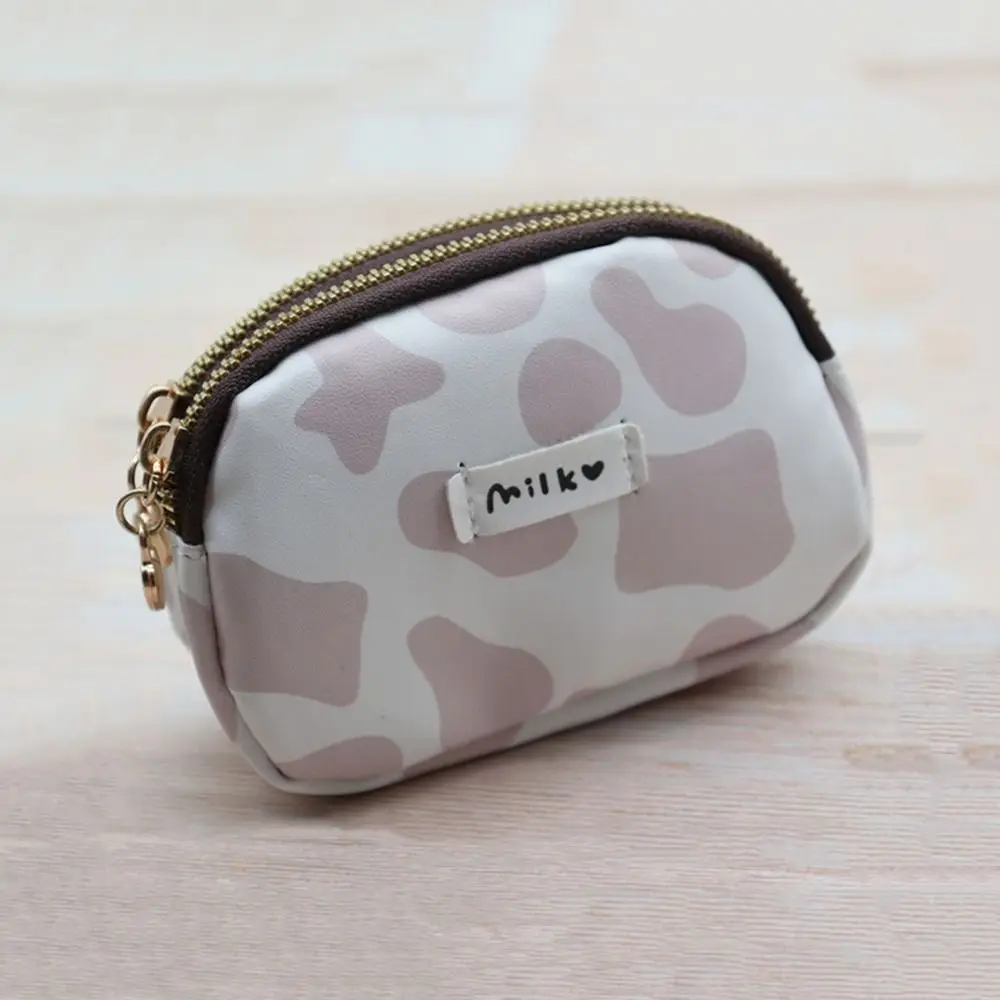Sac de rangement portable mignon motif vache, porte-monnaie, double poche, fermeture éclair, portefeuille, carte, clé, rouge à lèvres, carte bancaire