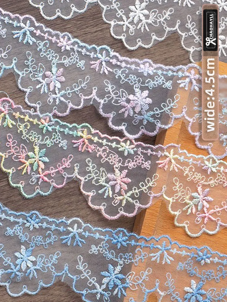 1Yard 4.5CM Wide Daisy Tulle Embroidered Lace Fabric for Fringe Trim Party Wedding Dress Collar Decor Sewing Accessories African