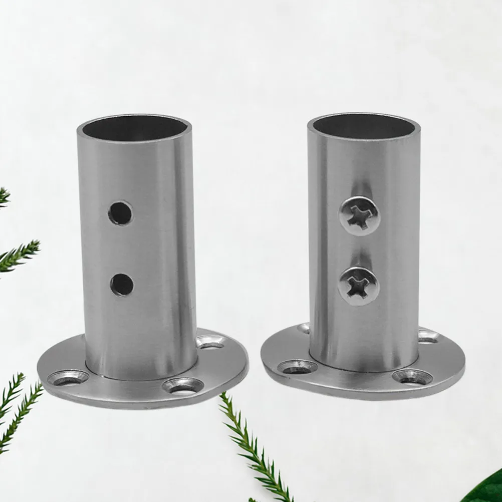 2Pcs Robust Stainless Steel Closet Pole Socket Rod End Supports Wall Mounted Hanging Bracket for Oval Rods Solid Bracket