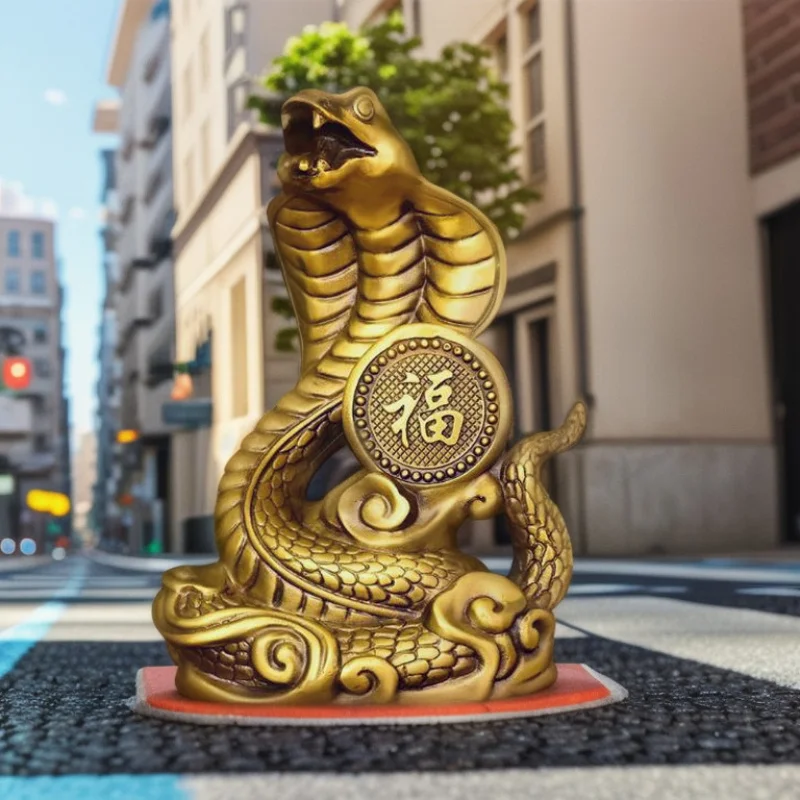 

Brass Fu Character Snake Ornament Pure Copper Zodiac Snake Golden Snake Cobra Lucky Charm Home Entrance Living Room Decoration G