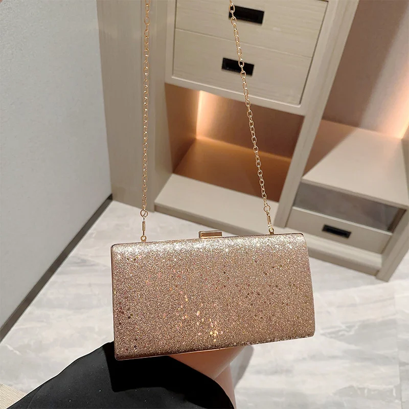 2023 New Women Sequins Clutch Bags Gold Evening Bags Mini Party Dinner Purse With Chain Bling Wallets Drop Shipping