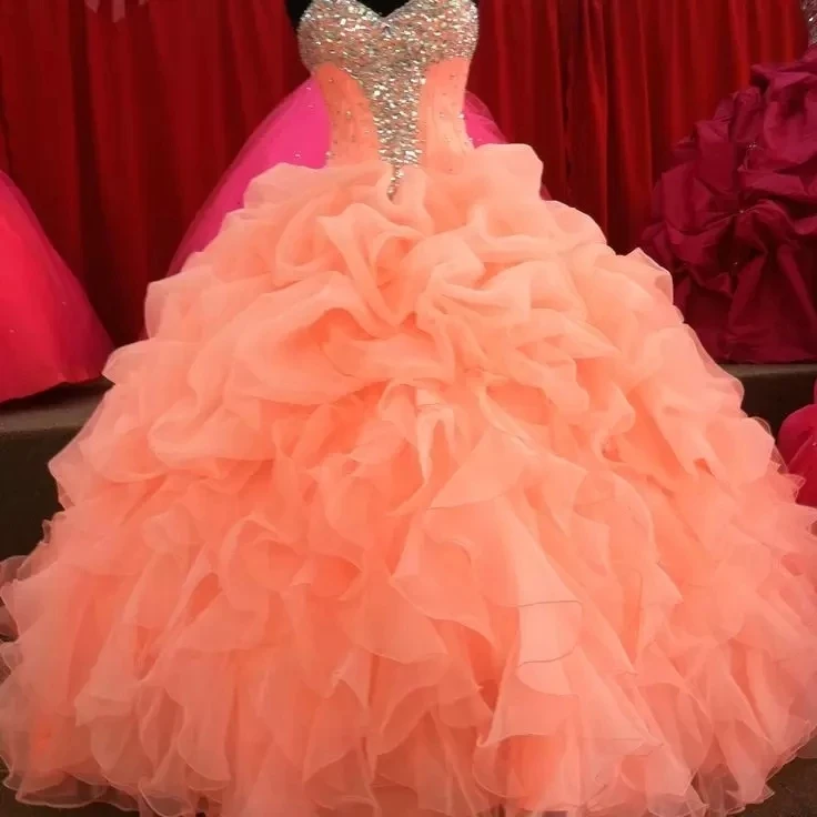 

ANGELSBRIDEP Sweetheart Ball Gown Quinceanera Dresses Sweet 16 Dress Sparkly Crystal Organza Birthday 15th Party Gowns HOT