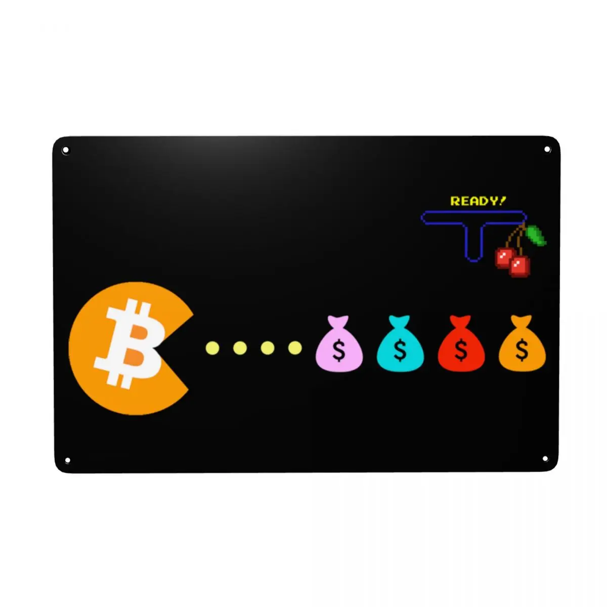 Retro Bitcoin Eats Dollar Metal Sign Custom Cryptocurrency Wallet Tin Plaque Cafe Wall Decor Decorations Art