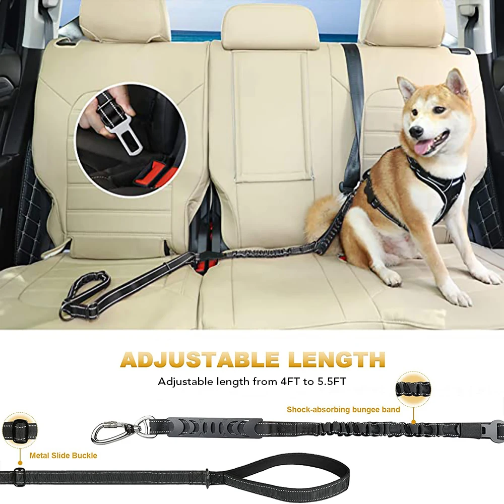 

Elasticity Leash with Car Seat Belt Shock Absorbing Reflective For Medium Large Dog Lead Safety Supplies Goods