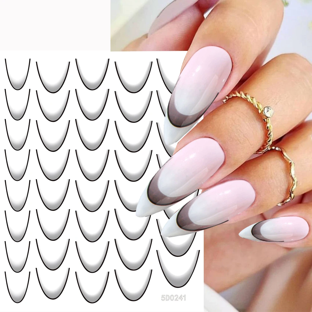 14 Colors French Tip Nail Stickers Gradient French Line Black/White Self-Adhesive Slider Nail Tips Guides for DIY Decoration