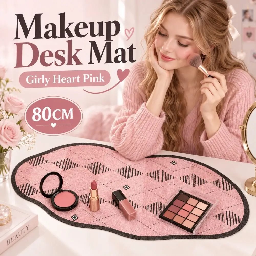 Girly Heart Makeup Desk Mat Stain-resistant Absorbent Office Desk Mat Quick Dry Washable Desktop Decor Pad Vanity or Workspace