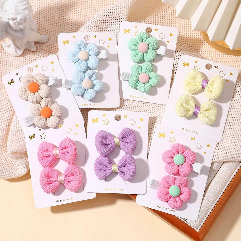 8 Piece Set Children\'s Cute Fabric Flower Pair Clip Hair Accessories Girl Hairpin Temperament Clip Baby Headdress Wholesale