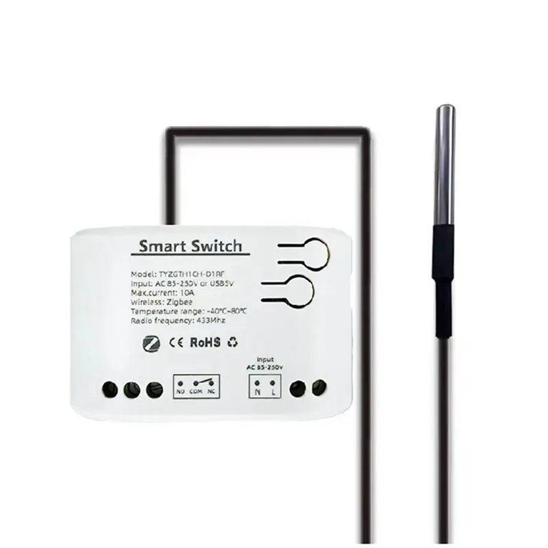T24C 10X Tuya Smart Zigbee Switch With Temperature Sensor Passive Dry Contact Zigbee Relay Work With Home Assistant AC85-250V