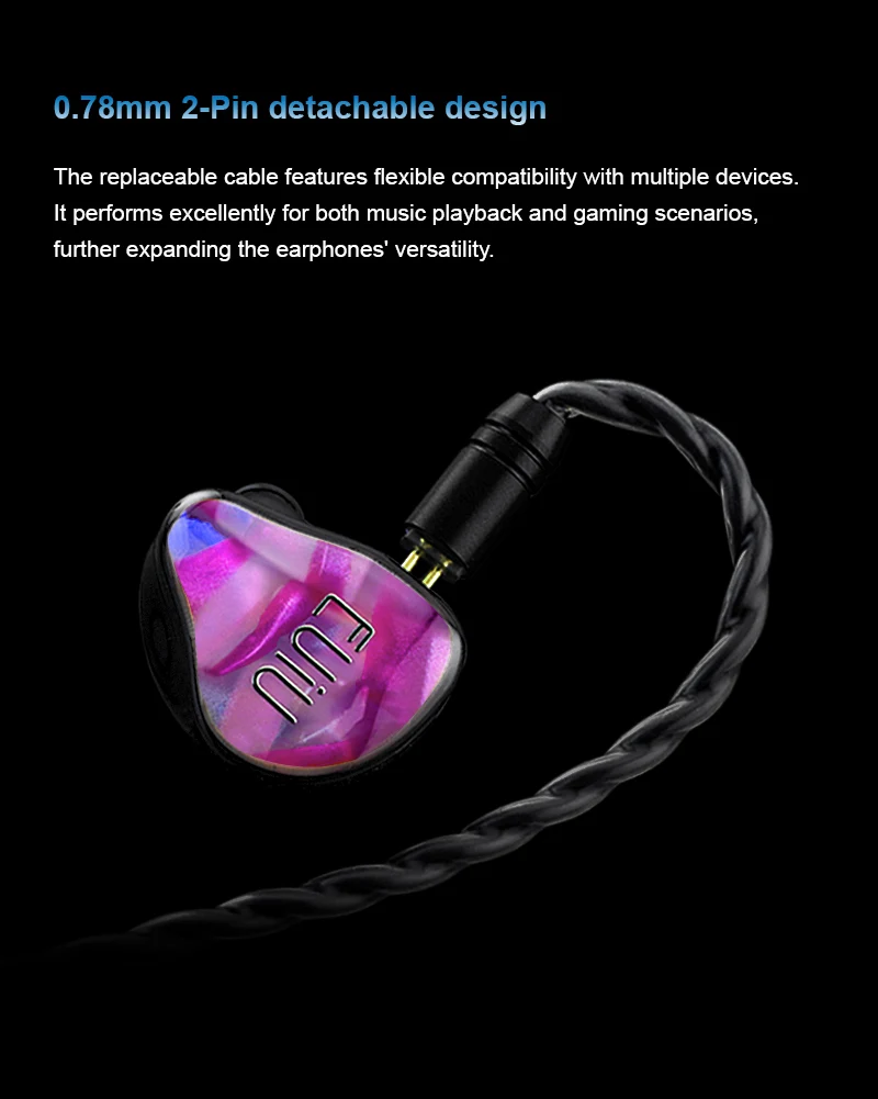 EUIU EI-01 Dynamischer Treiber Allround-HiFi-IEM mit 0,78mm 2-Pin Abnehmbarem Anschlussdesign – Detail 6