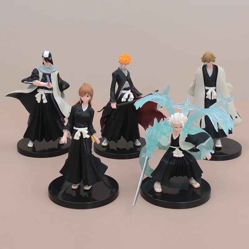 5 Pcs/Lot Bleach 12cm Figure Kurosaki Ichigo Kuchiki Rukia Hitsugaya Toushirou Kuchiki Byakuya Figura New Arrival Anime Gifts