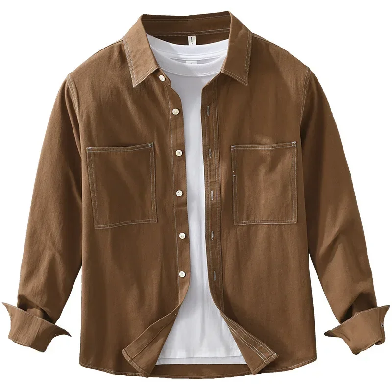 

2026 New Mens Long Sleeve Shirt Spring Autumn Japanese Fashion Cargo Shirt Man Pure Cotton Button Up Shirt Casual Men Clothing