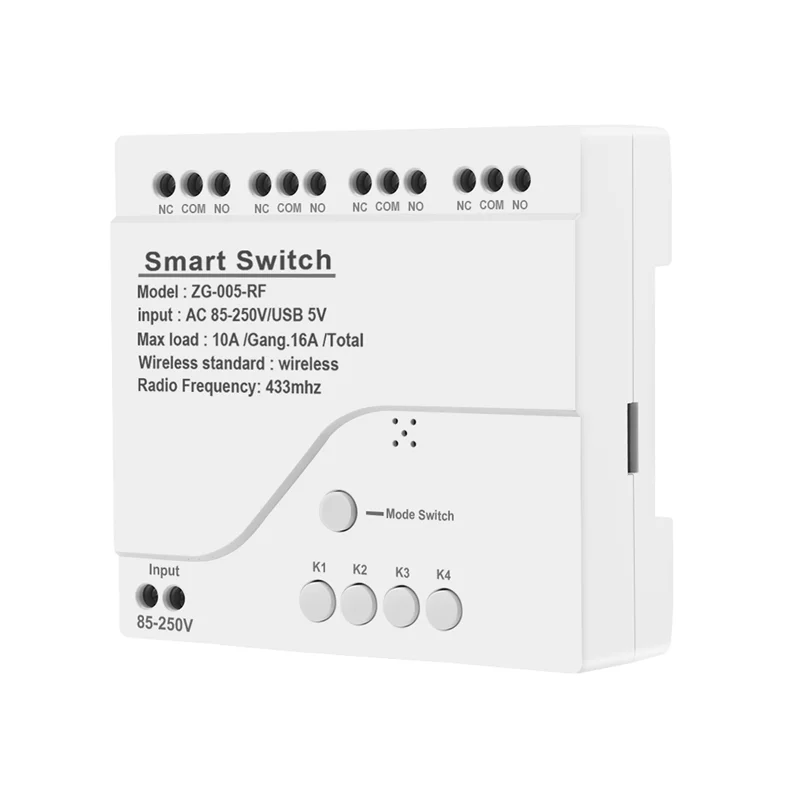 N05R 4CH Zigbee Smart Light Switch Module AC 85-250V RF433 Receive 10A Relays Work With Alexa Assistant,Tuya Smart Life