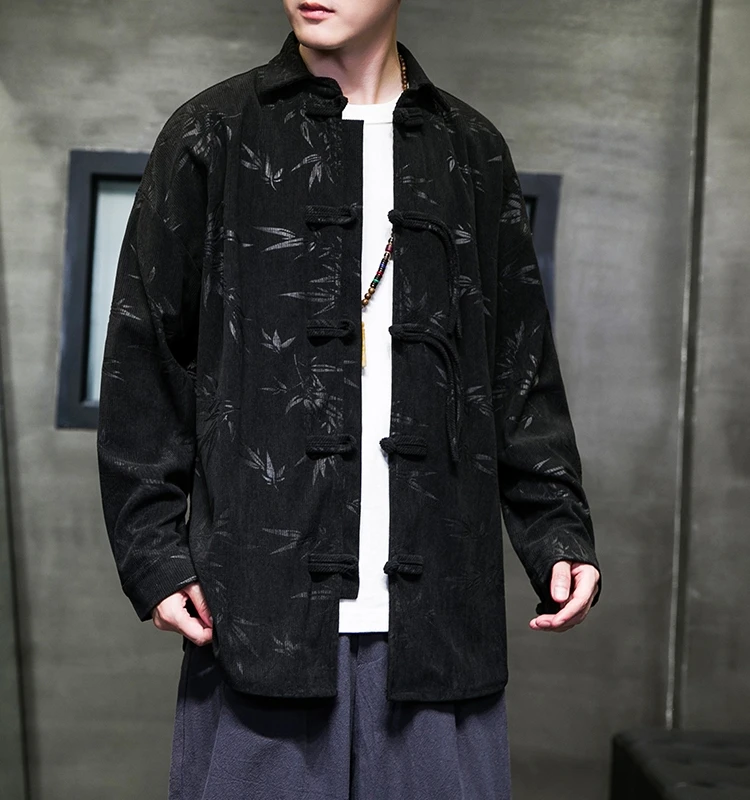 

New Chinese Sle Tang Suit Jaet for Young Men Spring Autumn Loose Fit Large Size Stand Collar Button Decorated Outerwear