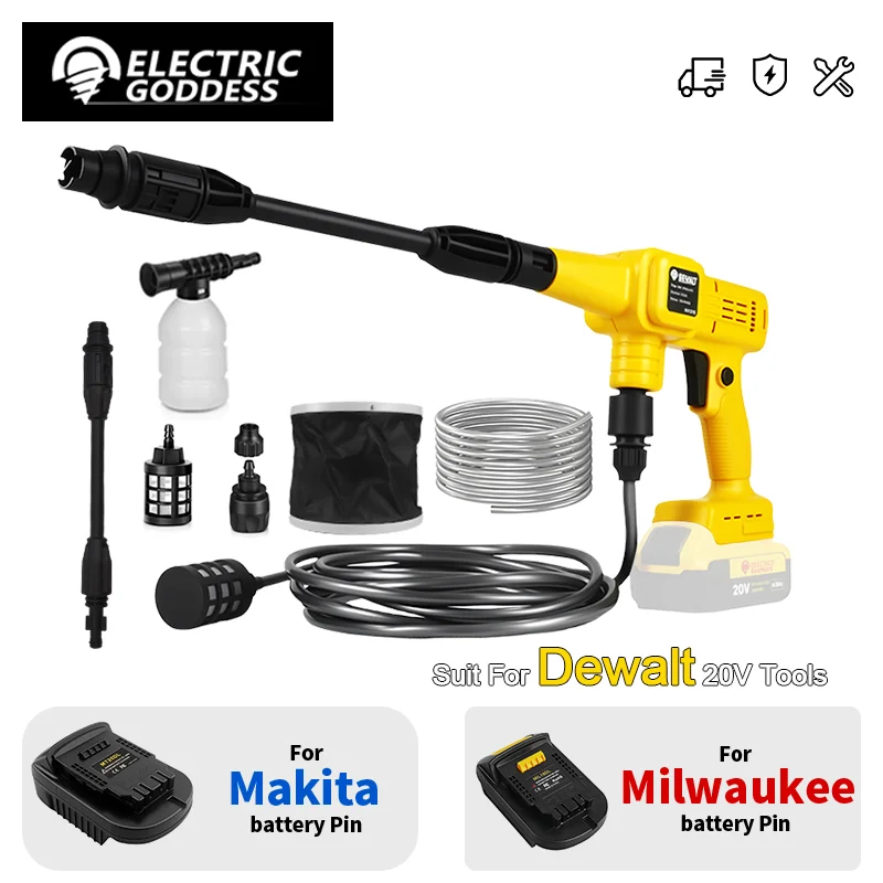 

High Pressure Car Wash Washer Gun with Battery Adapter Convert for Dewalt 20v Battery Pin to Milwaukee/Makita 20/18v Battery Pin