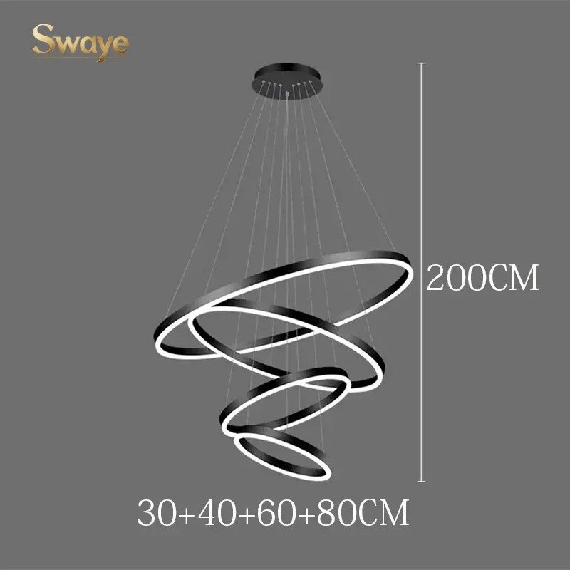 Luxury Modern Minimal LED Pendant Light Black Gold Metal Ceiling Chandeliers for Villa Lobby Home Decor Indoor Lighting Fixtures