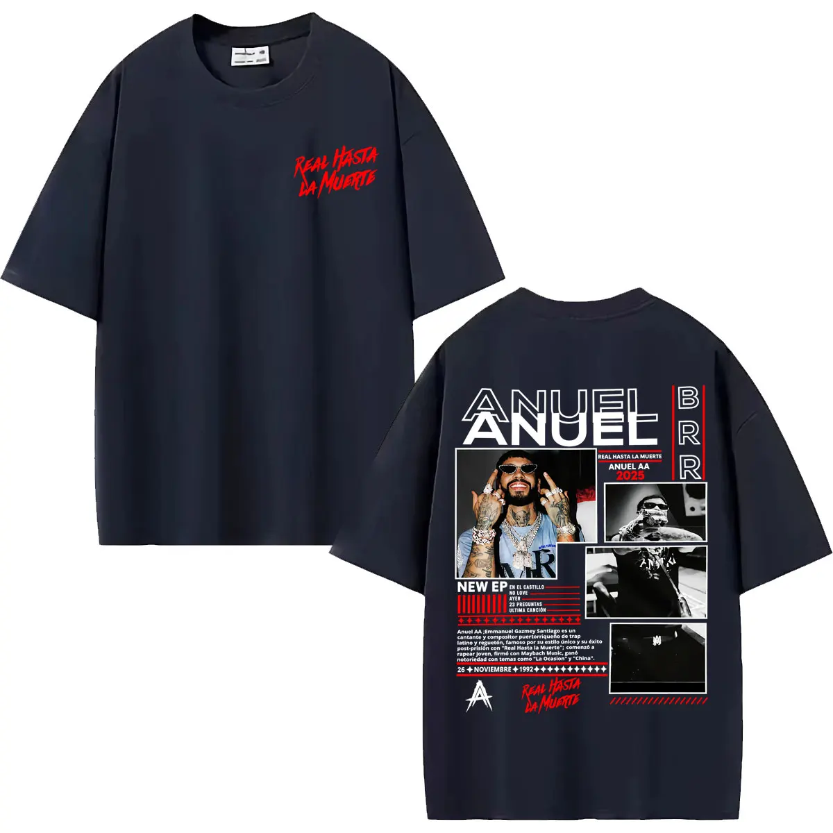 Rapper Anuel AA Real Hasta La Muerte Album Graphic T-shirt Men Women Vintage Punk Hip Hop T Shirts 100% Cotton Oversized T Shirt