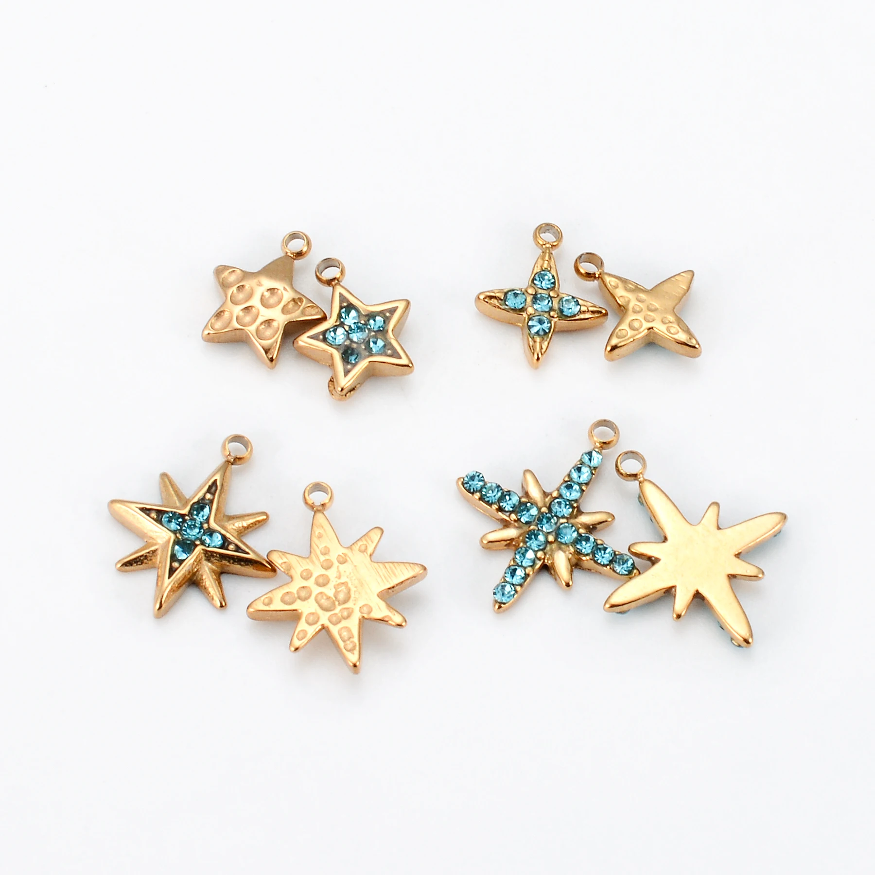 10pcs New Charms Accessories Wholesale Blue Rhinestones Star Cross Stainless Steel for DIY Fashion Necklace Earrring Pendants