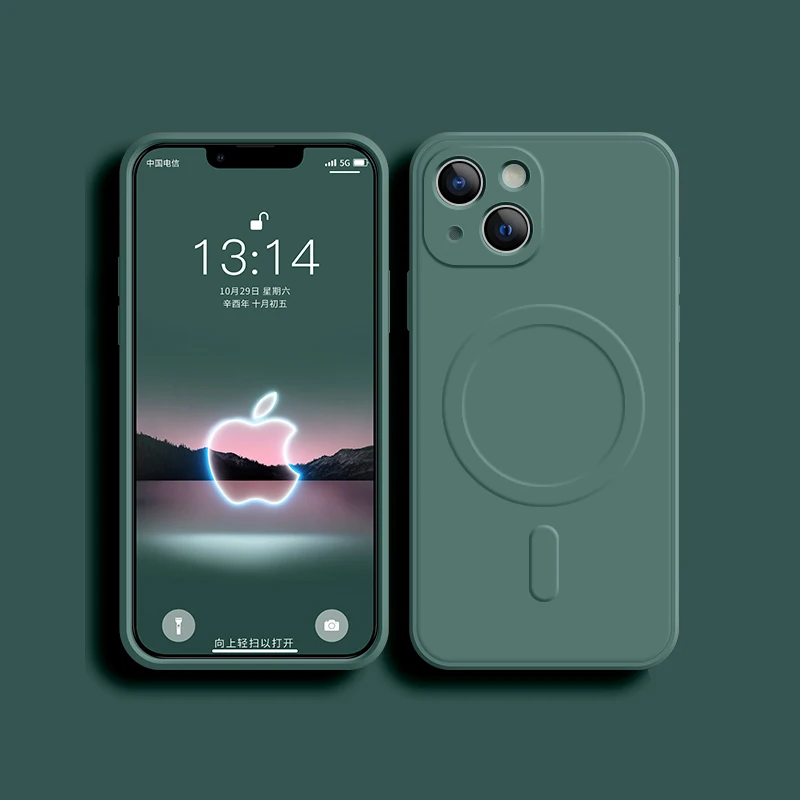 Voor Magsafe Magnetische Draadloze Lading Case Voor iPhone 14 13 12 11 15 Pro Max Mini XR XS 7 8 Plus Zachte Vloeibare Siliconen Achterkant