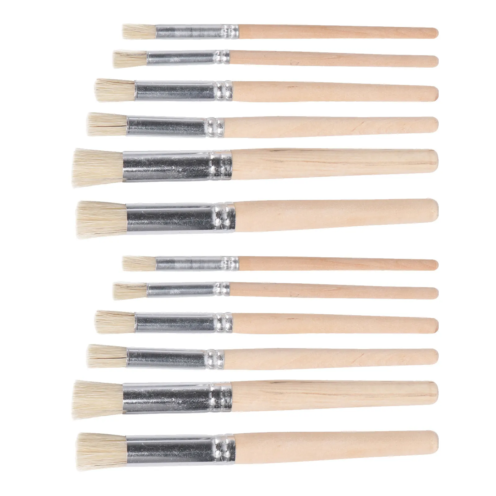 12Pcs Professional Oil Paint Brushes Natural Bristle Round Stencil Brush Set Wooden Handle for Wall Stenciling Canvas Crafts