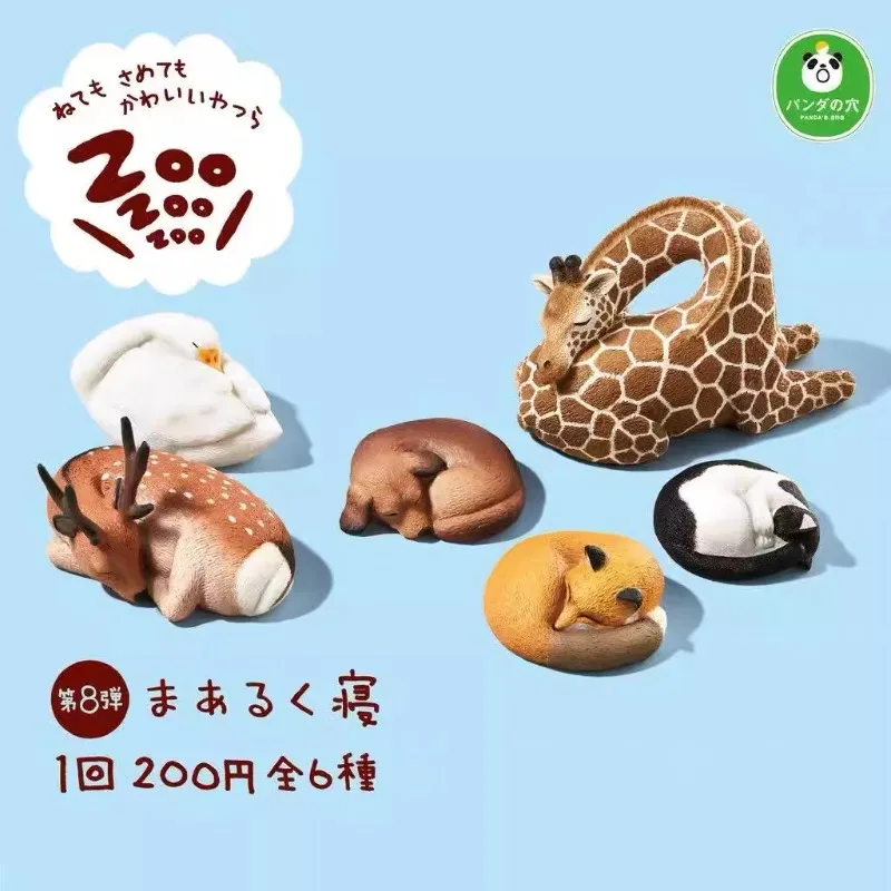 Zoo Sleeping Animals Series Gashapon Toys Giraffe Fox Cat Dog Sika Deer White Swan Creative Model Decoration Ornaments Toys