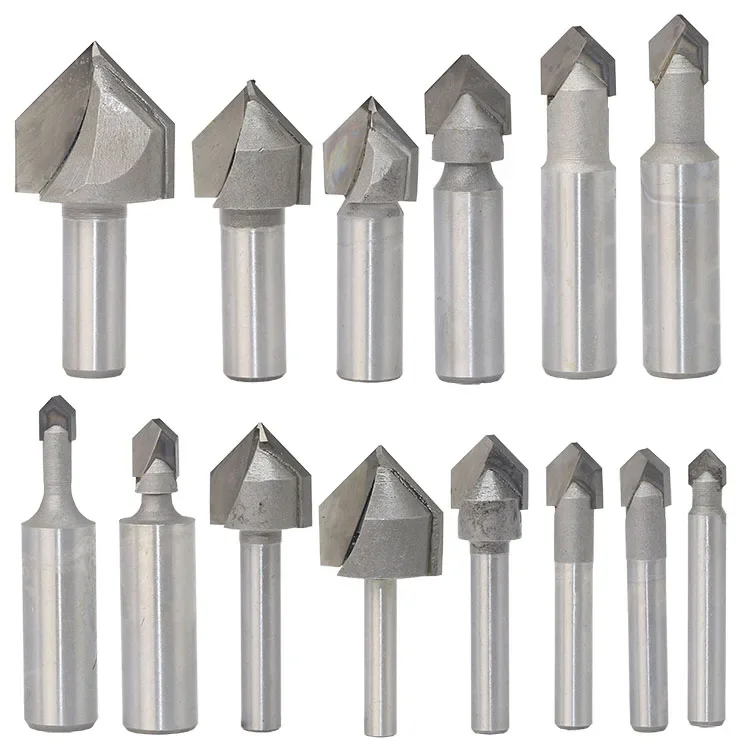 1PC 1/4" 6.35MM 1/2" 12.7MM Shank Milling Cutter Wood Carving 90 Deg V Type Slotting Cutter Tungsten Woodworking  Router Bits