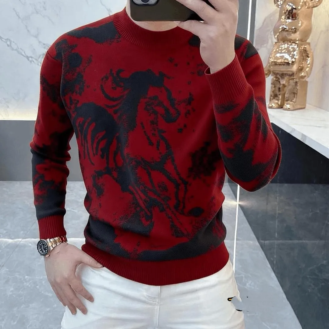 

2026 New Design Sensation Long Sve Knitted Sweater Mens Slim Fit Luxury Base irt Trendy Red Tead Embroidery Year