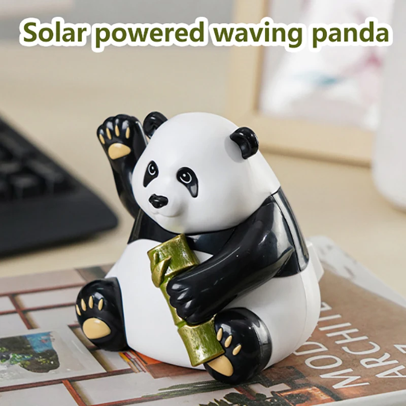 1pcs Solar Powered Lucky Panda Waving Arm Beckoning Chinese Fengshui Shaking Hand Welcome Cute Panda Figurine Car Decoration