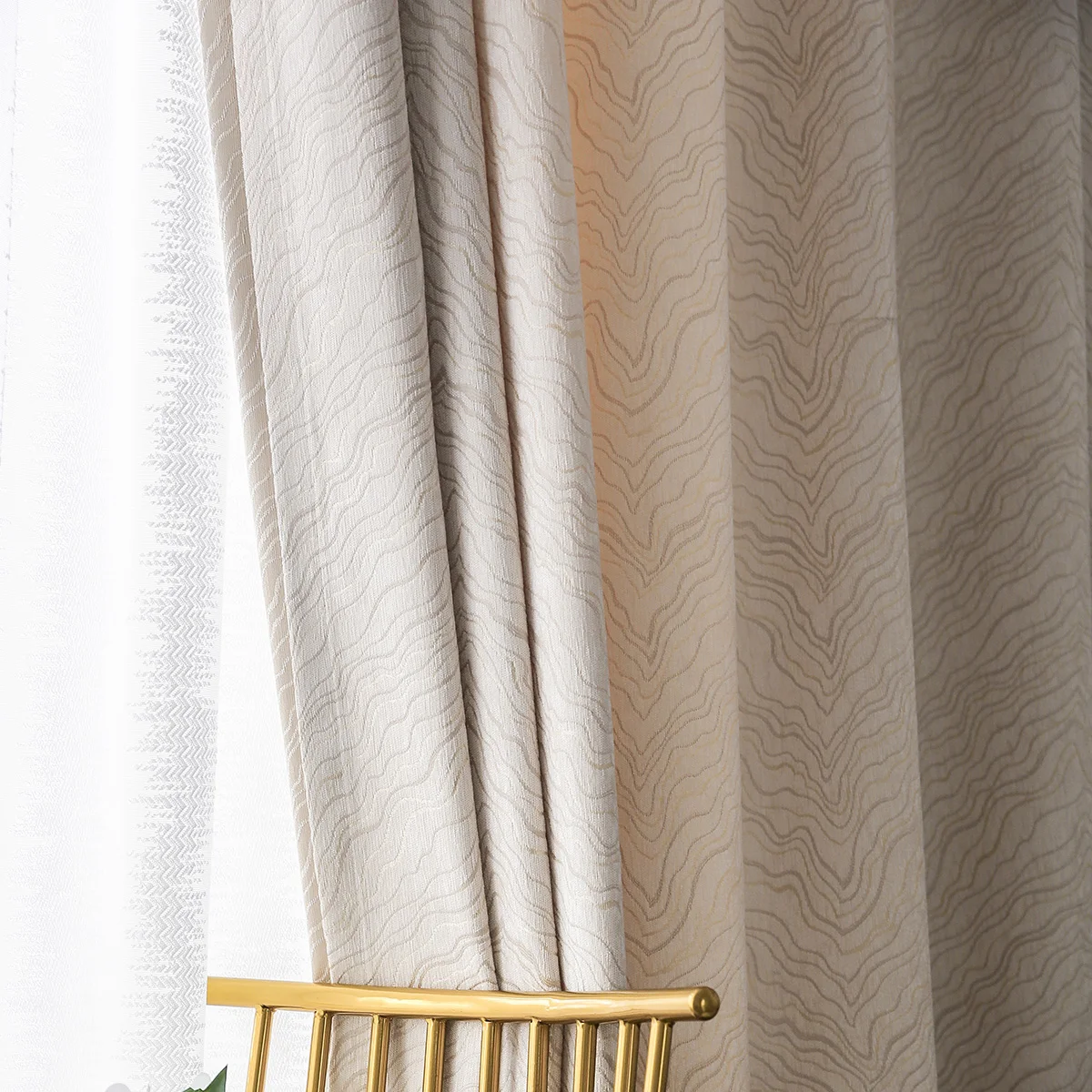 Semi Blackout Window Curtain for Living Room, Elegant Beige Curtains for Bedroom, Thick Chenille Drapes, Finished Blinds