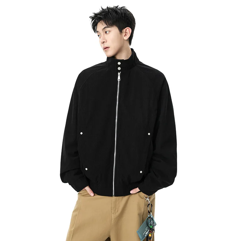 

Мужская куртка на весну-осень 2026: модная, с отложным воротником, на молнии, винтажная, с длинным рукавом, повседневная, универсальная