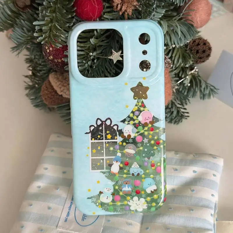 لطيف الكرتون الحيوان شجرة عيد الميلاد قضية الهاتف آيفون 17 برو 16 15 14 برو ماكس 16 غطاء مع قلادة للصدمات واقية Cas #5