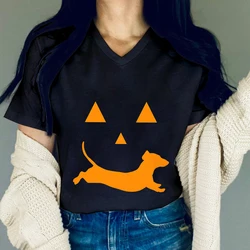 女性のハロウィーンのダックスフントTシャツ,クラシックなTシャツ,犬好きのギフト,カジュアルなトップス,女性のファッション