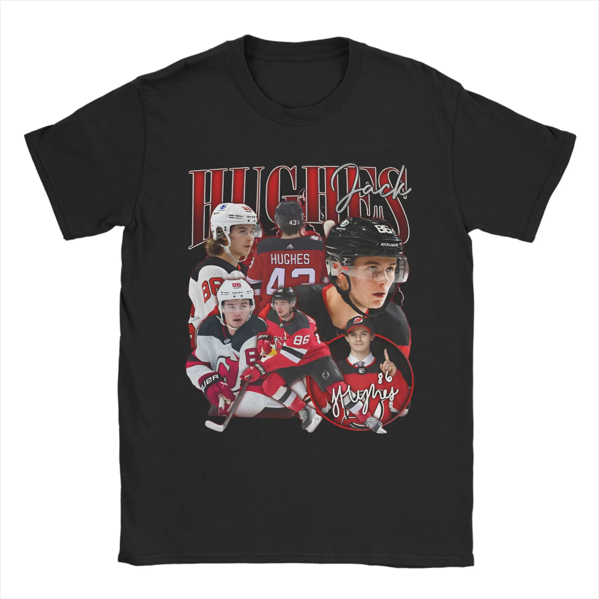 

Jack Hughes Hockey Retro Bootleg T-Shirt Summer Hip Hop T-Shirts Men's Cotton O-Neck 4XL 5XL 6XL Tees Short Sleeve Vintage Tops